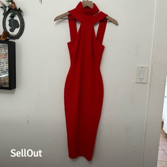 Nookie Women's Red Halter Midi Dress Size S Party Cocktail Bodycon - Picture 1 of 4